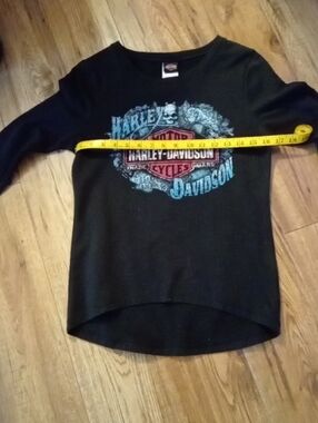 Harley-Davidson Black Long Sleeve Womens Graphic Tee with Blue & Red Logo